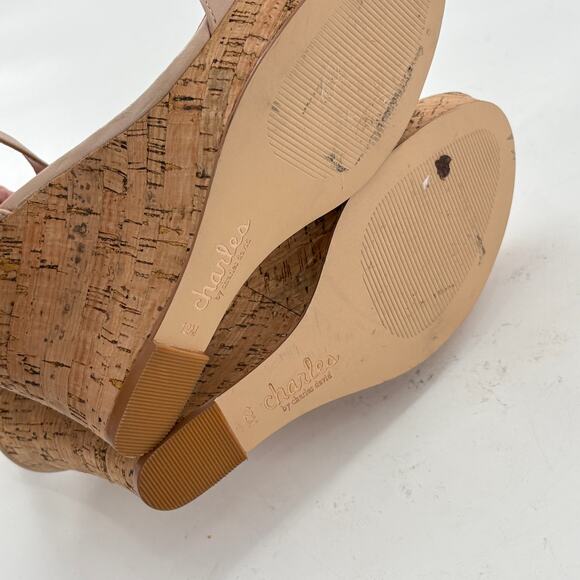 Charles David Lindy Wedge Sandals 12 NWOT Tan Cork Heels Coastal Resort Beach - Picture 5 of 9